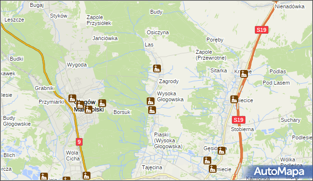 mapa Wysoka Głogowska, Wysoka Głogowska na mapie Targeo