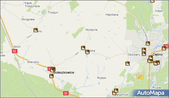 mapa Wysoka gmina Boleszkowice, Wysoka gmina Boleszkowice na mapie Targeo