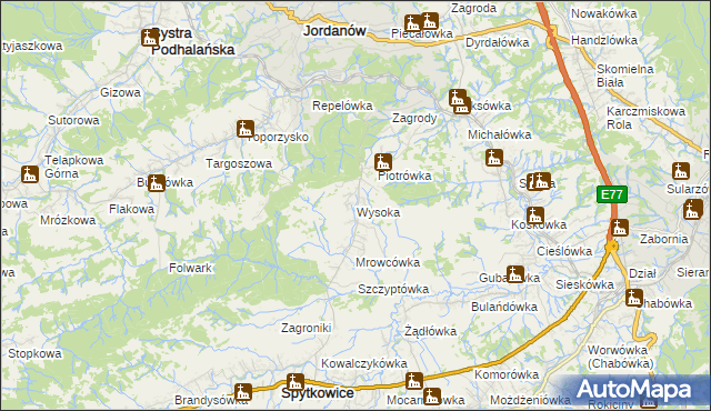 mapa Wysoka gmina Jordanów, Wysoka gmina Jordanów na mapie Targeo