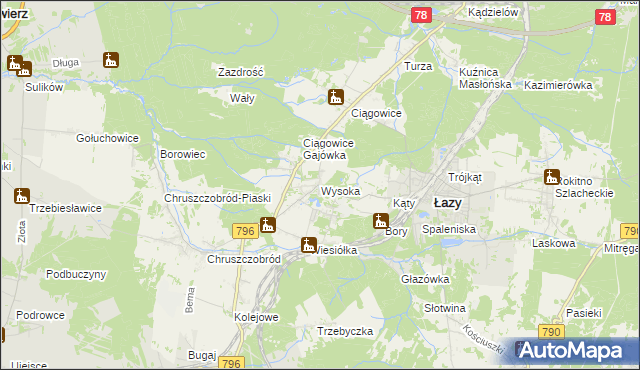 mapa Wysoka gmina Łazy, Wysoka gmina Łazy na mapie Targeo