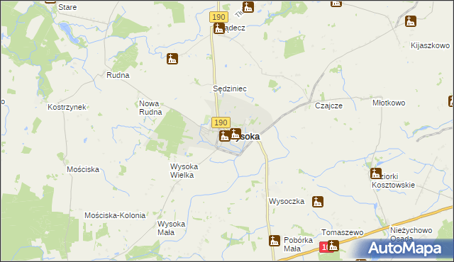 mapa Wysoka powiat pilski, Wysoka powiat pilski na mapie Targeo