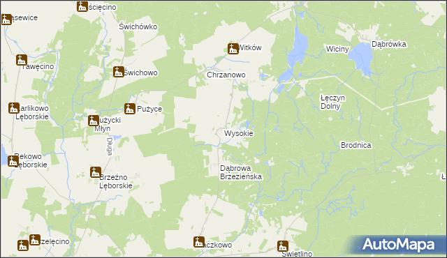 mapa Wysokie gmina Łęczyce, Wysokie gmina Łęczyce na mapie Targeo