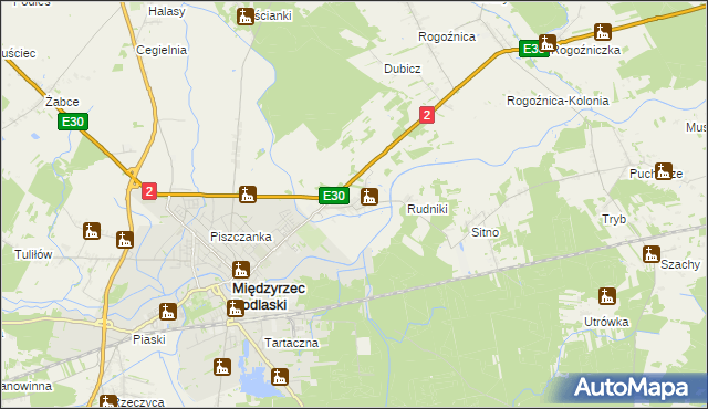 mapa Wysokie gmina Międzyrzec Podlaski, Wysokie gmina Międzyrzec Podlaski na mapie Targeo