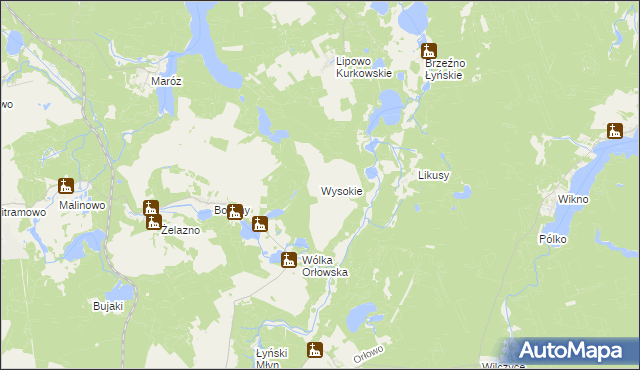 mapa Wysokie gmina Nidzica, Wysokie gmina Nidzica na mapie Targeo