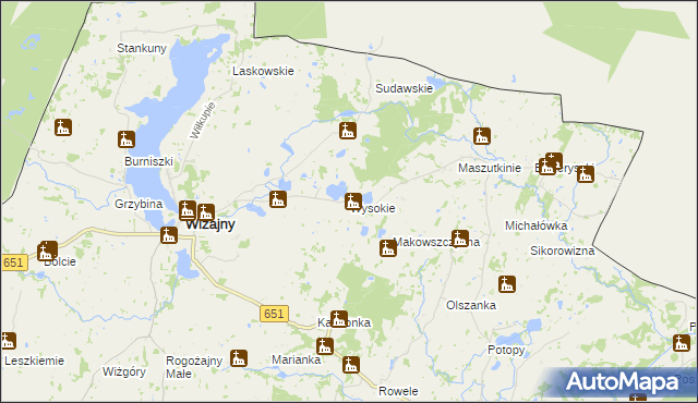 mapa Wysokie gmina Wiżajny, Wysokie gmina Wiżajny na mapie Targeo