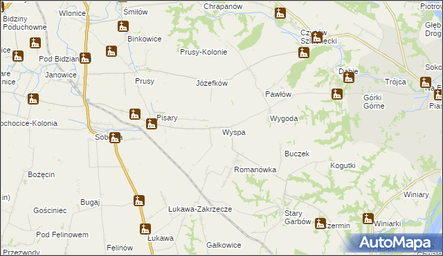 mapa Wyspa gmina Zawichost, Wyspa gmina Zawichost na mapie Targeo