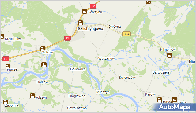 mapa Wyszanów gmina Szlichtyngowa, Wyszanów gmina Szlichtyngowa na mapie Targeo