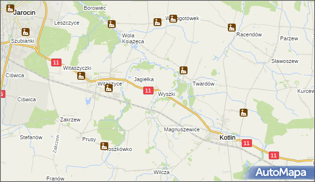 mapa Wyszki gmina Kotlin, Wyszki gmina Kotlin na mapie Targeo