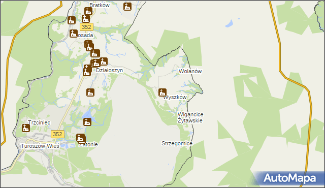 mapa Wyszków gmina Bogatynia, Wyszków gmina Bogatynia na mapie Targeo