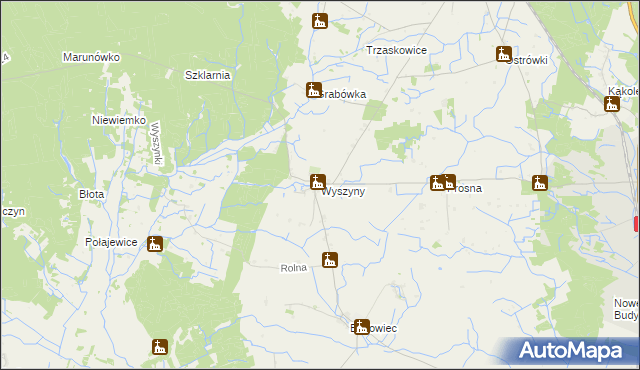 mapa Wyszyny gmina Budzyń, Wyszyny gmina Budzyń na mapie Targeo