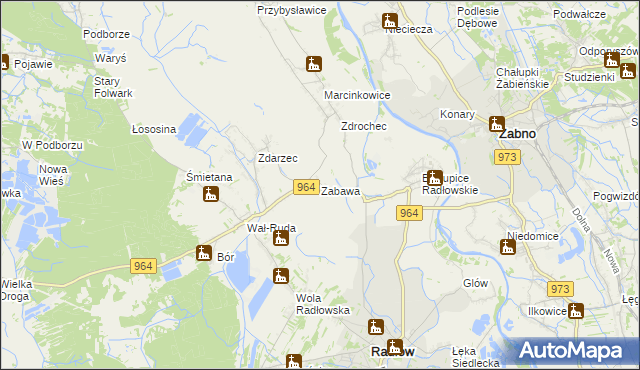 mapa Zabawa gmina Radłów, Zabawa gmina Radłów na mapie Targeo