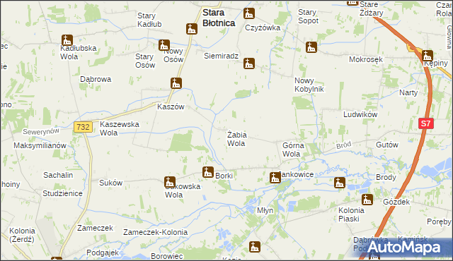 mapa Żabia Wola gmina Stara Błotnica, Żabia Wola gmina Stara Błotnica na mapie Targeo