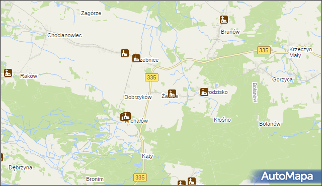mapa Żabice gmina Chocianów, Żabice gmina Chocianów na mapie Targeo