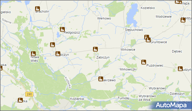 mapa Żabiczyn gmina Mieścisko, Żabiczyn gmina Mieścisko na mapie Targeo