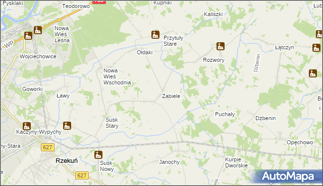 mapa Zabiele gmina Rzekuń, Zabiele gmina Rzekuń na mapie Targeo