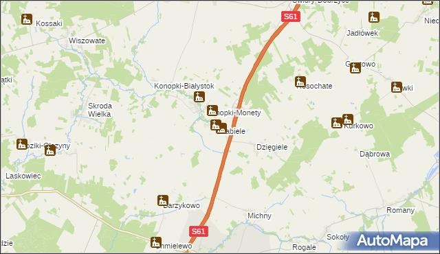 mapa Zabiele gmina Stawiski, Zabiele gmina Stawiski na mapie Targeo