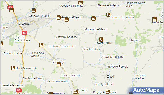 mapa Zabiele-Pikuły, Zabiele-Pikuły na mapie Targeo