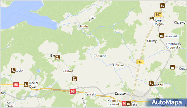 mapa Zabielne gmina Biała Piska, Zabielne gmina Biała Piska na mapie Targeo