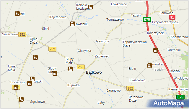 mapa Żabieniec gmina Bądkowo, Żabieniec gmina Bądkowo na mapie Targeo