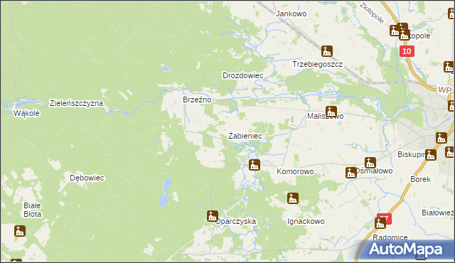 mapa Żabieniec gmina Lipno, Żabieniec gmina Lipno na mapie Targeo