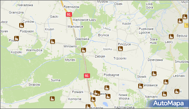 mapa Zabijak gmina Koziegłowy, Zabijak gmina Koziegłowy na mapie Targeo