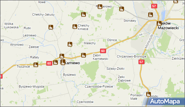 mapa Żabin Karniewski, Żabin Karniewski na mapie Targeo