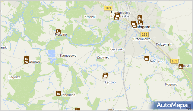 mapa Żabiniec gmina Białogard, Żabiniec gmina Białogard na mapie Targeo