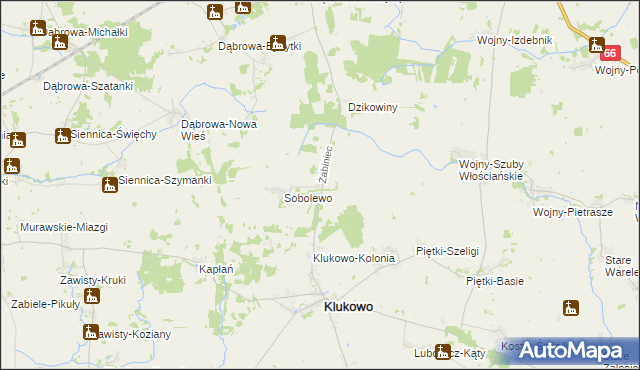 mapa Żabiniec gmina Klukowo, Żabiniec gmina Klukowo na mapie Targeo