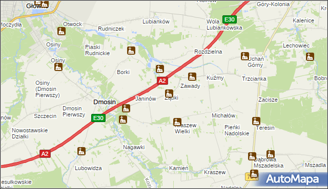 mapa Ząbki gmina Dmosin, Ząbki gmina Dmosin na mapie Targeo