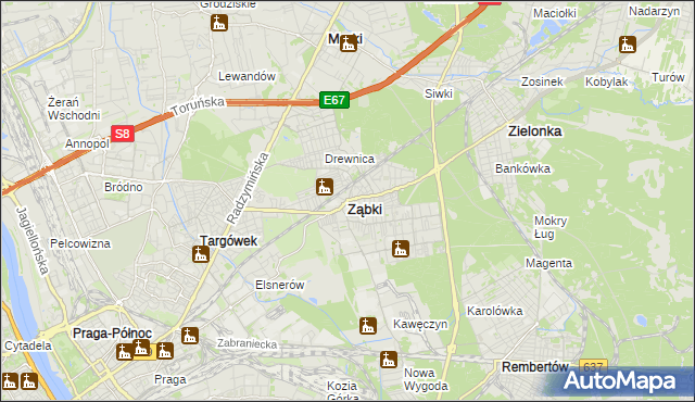 mapa Ząbki powiat wołomiński, Ząbki powiat wołomiński na mapie Targeo