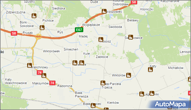 mapa Zabłocie gmina Biała, Zabłocie gmina Biała na mapie Targeo