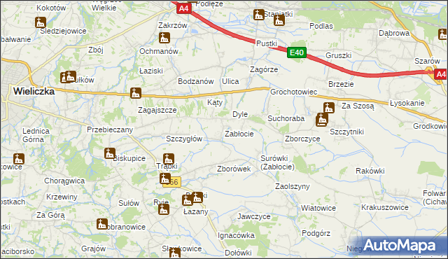 mapa Zabłocie gmina Biskupice, Zabłocie gmina Biskupice na mapie Targeo