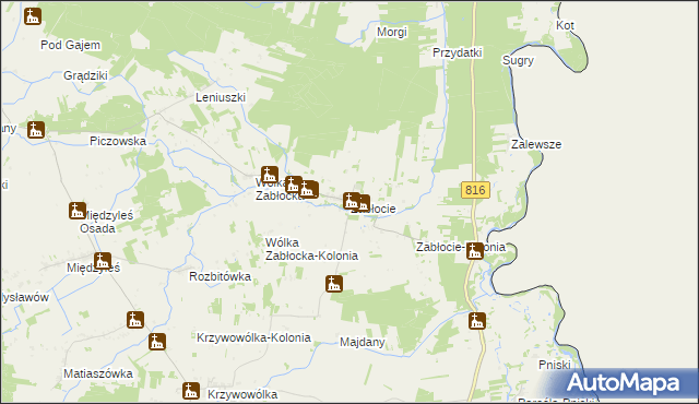 mapa Zabłocie gmina Kodeń, Zabłocie gmina Kodeń na mapie Targeo