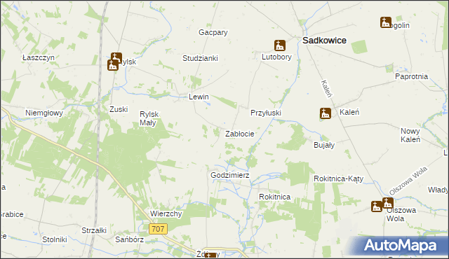 mapa Zabłocie gmina Sadkowice, Zabłocie gmina Sadkowice na mapie Targeo