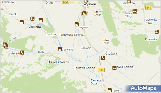 mapa Zabłocie gmina Wysokie, Zabłocie gmina Wysokie na mapie Targeo