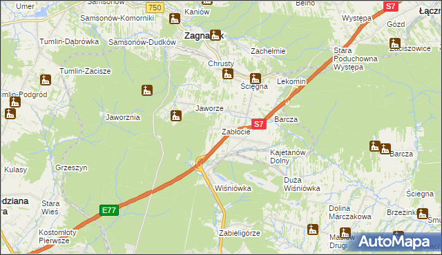 mapa Zabłocie gmina Zagnańsk, Zabłocie gmina Zagnańsk na mapie Targeo