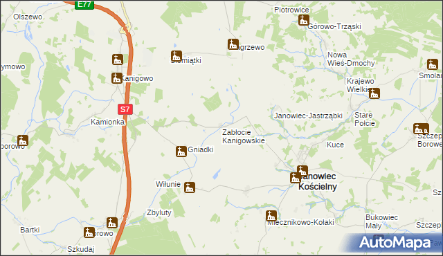 mapa Zabłocie Kanigowskie, Zabłocie Kanigowskie na mapie Targeo