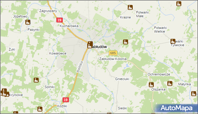 mapa Zabłudów-Kolonia, Zabłudów-Kolonia na mapie Targeo