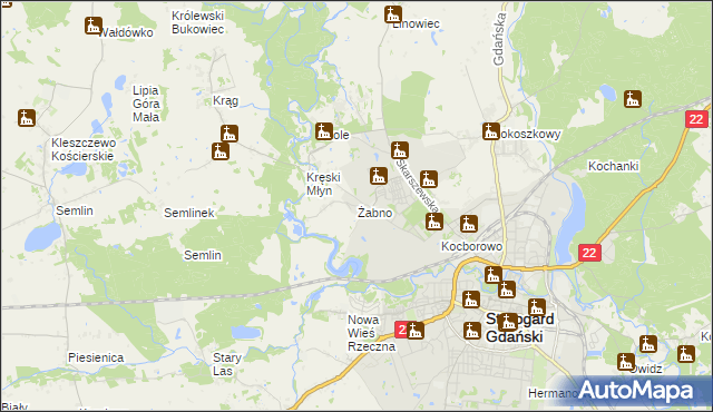 mapa Żabno gmina Starogard Gdański, Żabno gmina Starogard Gdański na mapie Targeo