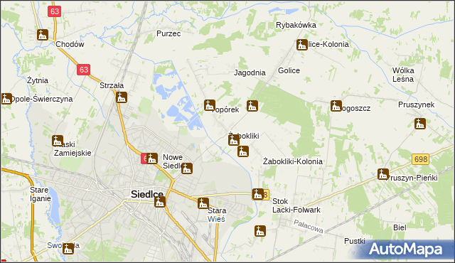 mapa Żabokliki gmina Siedlce, Żabokliki gmina Siedlce na mapie Targeo