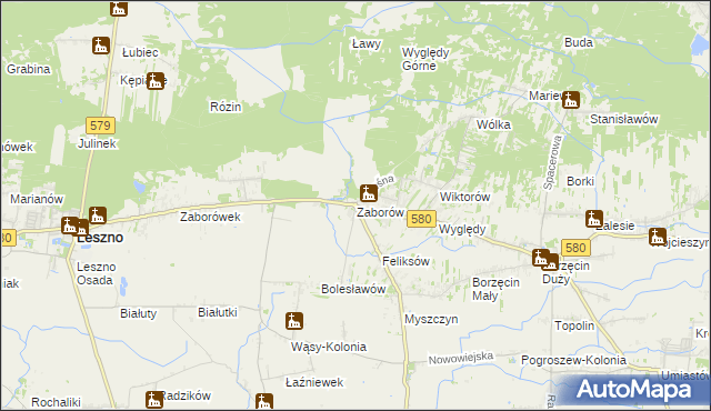 mapa Zaborów gmina Leszno, Zaborów gmina Leszno na mapie Targeo