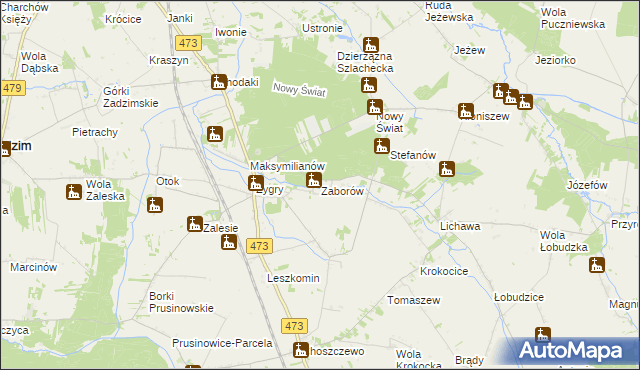 mapa Zaborów gmina Zadzim, Zaborów gmina Zadzim na mapie Targeo