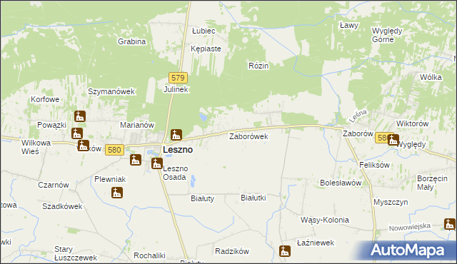 mapa Zaborówek gmina Leszno, Zaborówek gmina Leszno na mapie Targeo