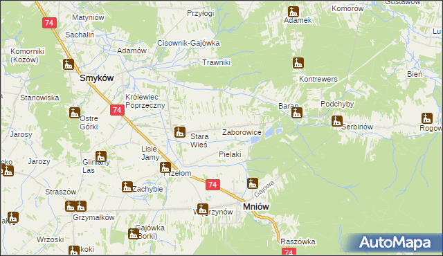 mapa Zaborowice gmina Mniów, Zaborowice gmina Mniów na mapie Targeo