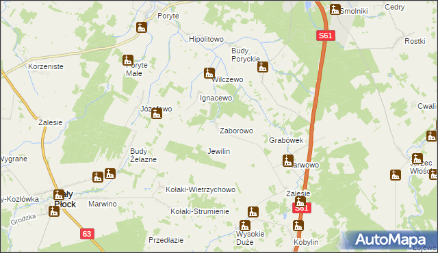 mapa Zaborowo gmina Stawiski, Zaborowo gmina Stawiski na mapie Targeo