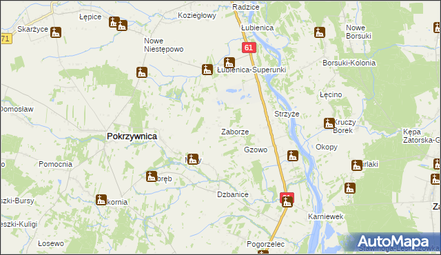 mapa Zaborze gmina Pokrzywnica, Zaborze gmina Pokrzywnica na mapie Targeo