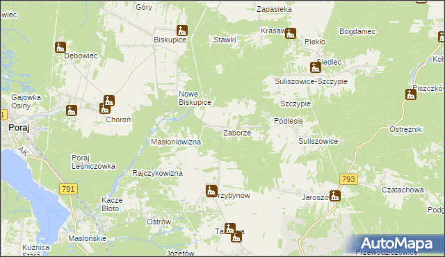 mapa Zaborze gmina Żarki, Zaborze gmina Żarki na mapie Targeo