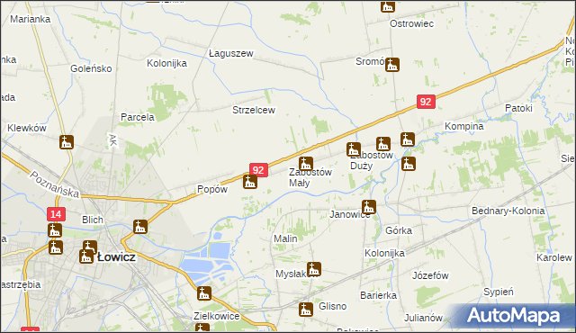 mapa Zabostów Mały, Zabostów Mały na mapie Targeo