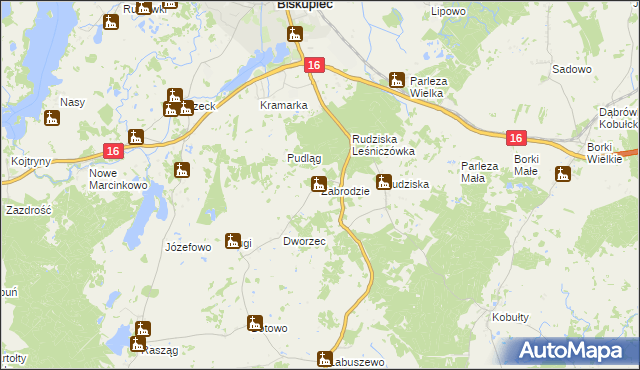 mapa Zabrodzie gmina Biskupiec, Zabrodzie gmina Biskupiec na mapie Targeo