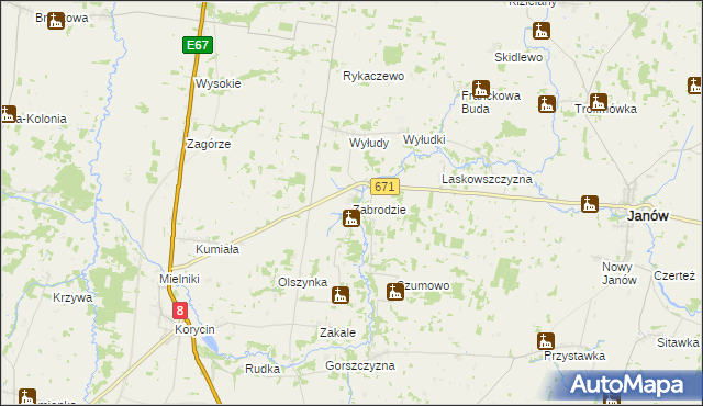 mapa Zabrodzie gmina Korycin, Zabrodzie gmina Korycin na mapie Targeo